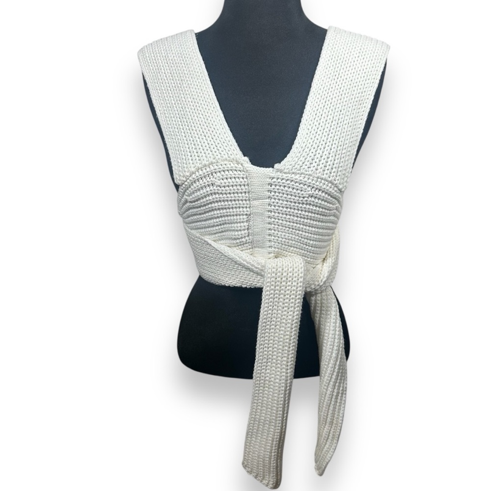 Simonett Cream Ribbed Knit Wrap Crop Top - Picture 2 of 5